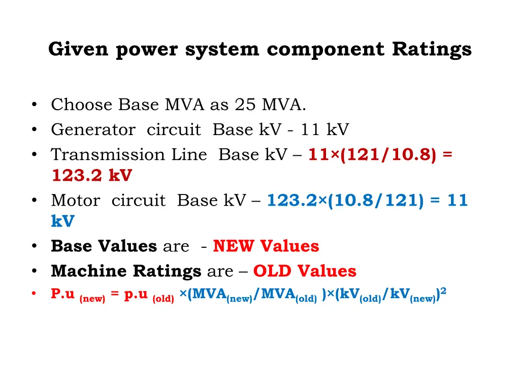given power system component ratings