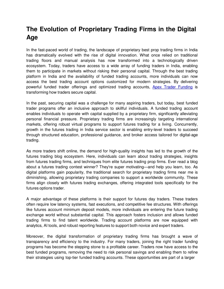 the evolution of proprietary trading firms