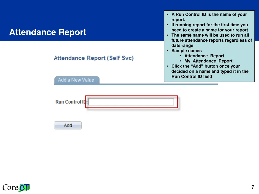 a run control id is the name of your report