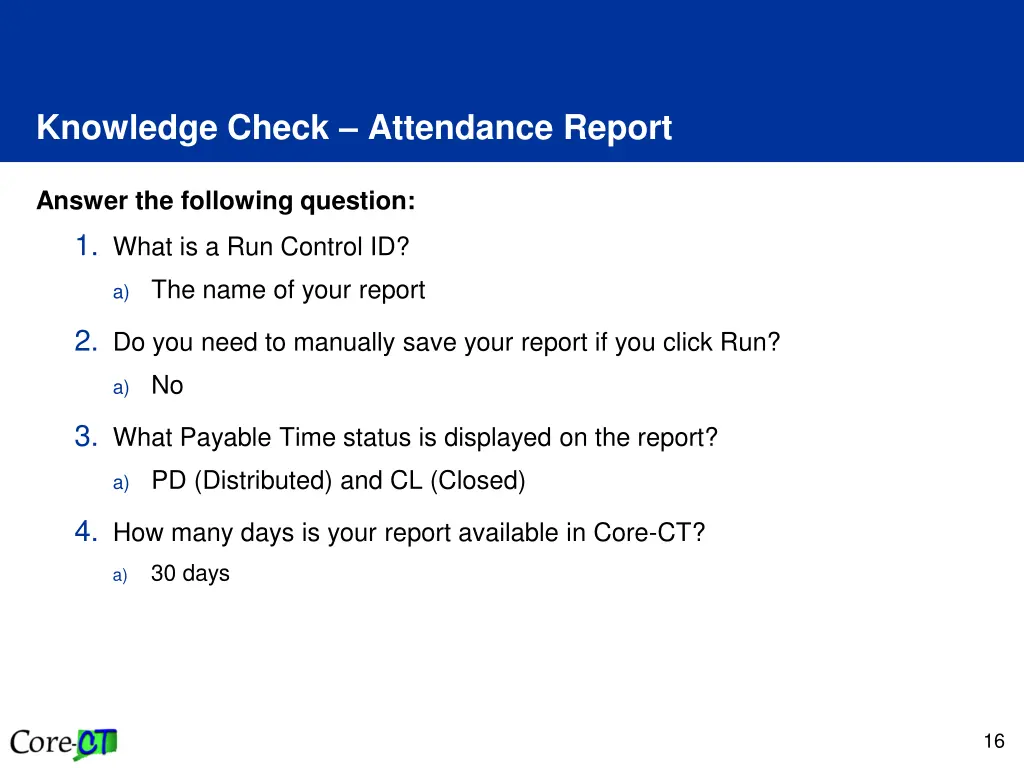 knowledge check attendance report