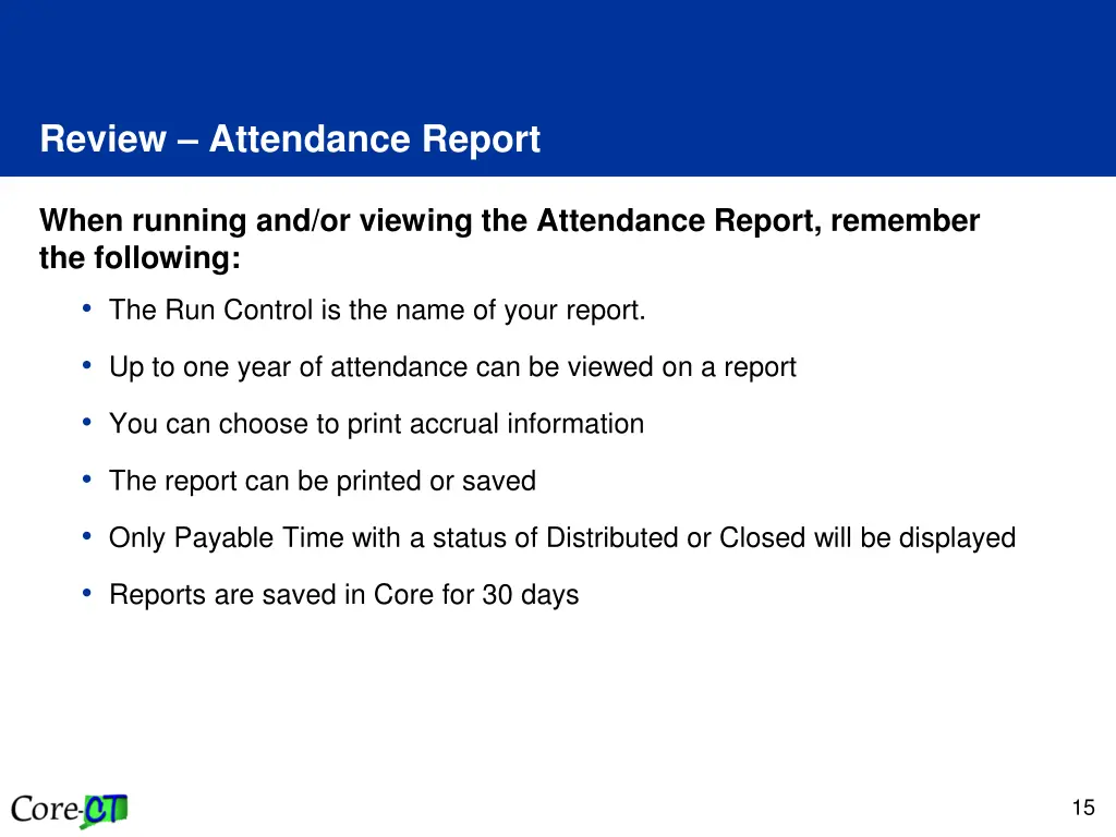 review attendance report