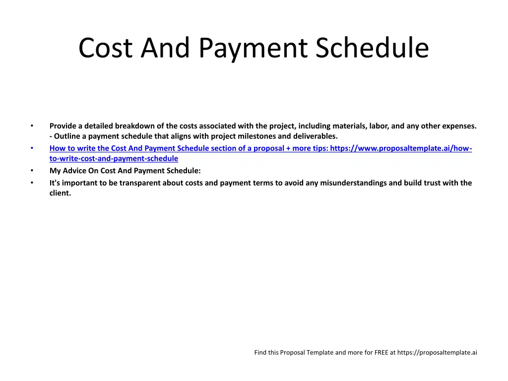 cost and payment schedule