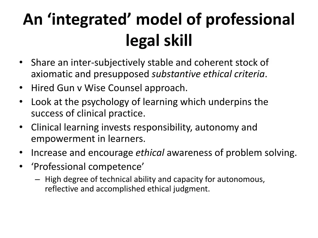 an integrated model of professional legal skill