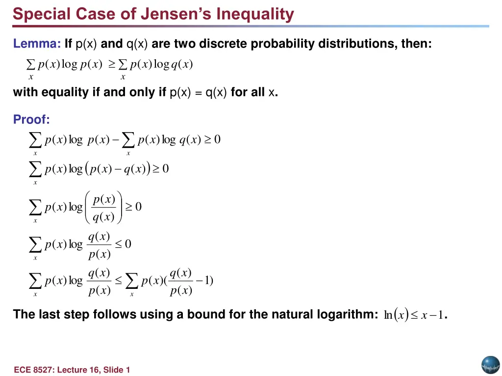 special case of jensen s inequality