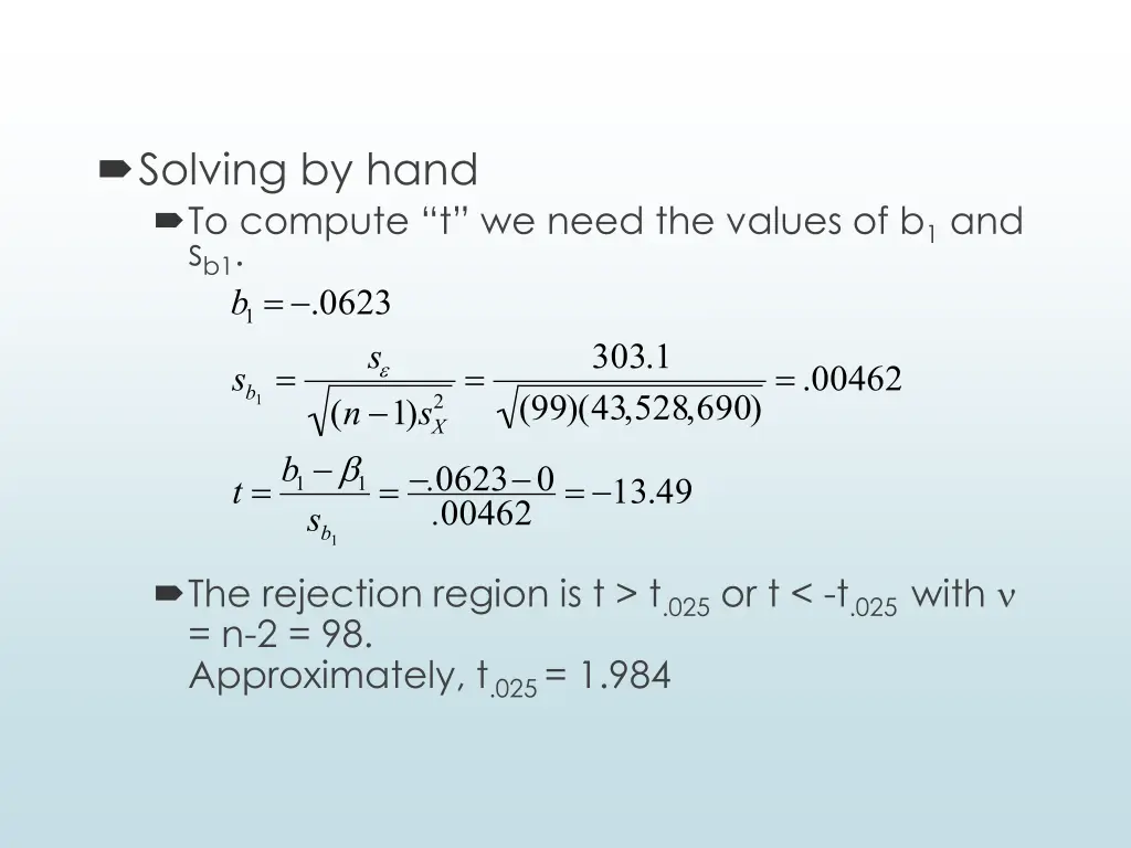 solving by hand to compute t we need the values