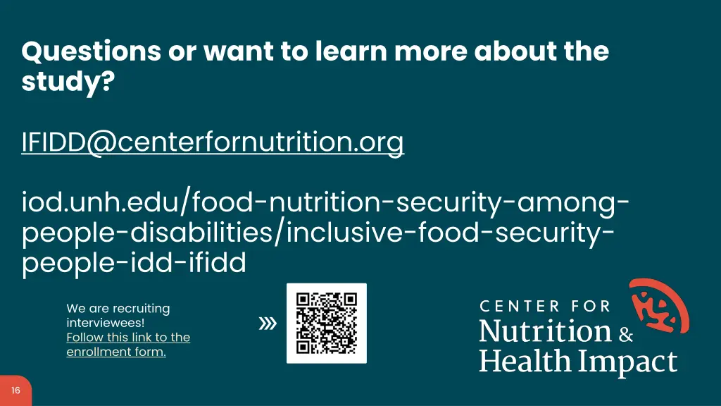 questions or want to learn more about the study