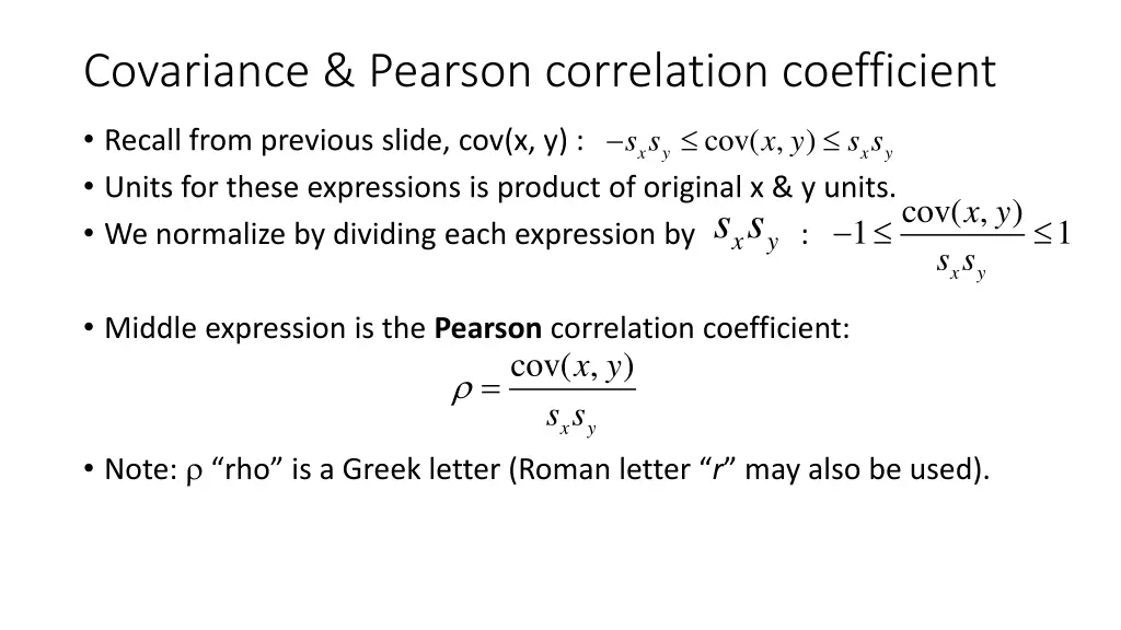 covariance pearson correlation coefficient