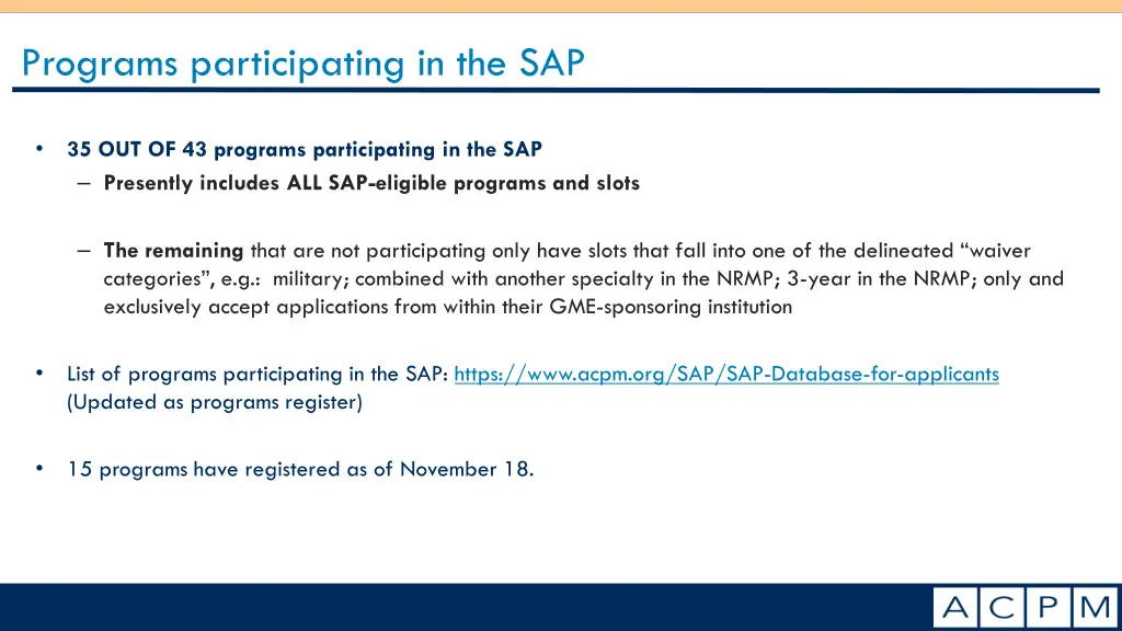 programs participating in the sap