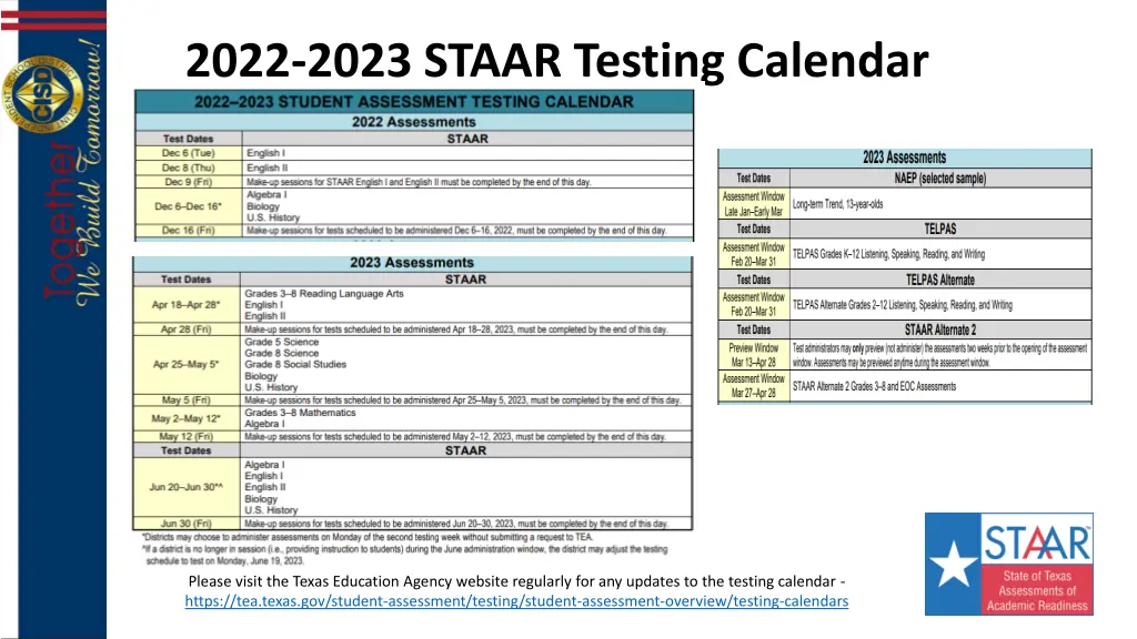 2022 2023 staar testing calendar