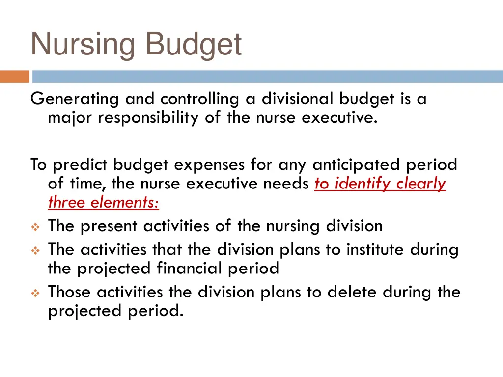nursing budget