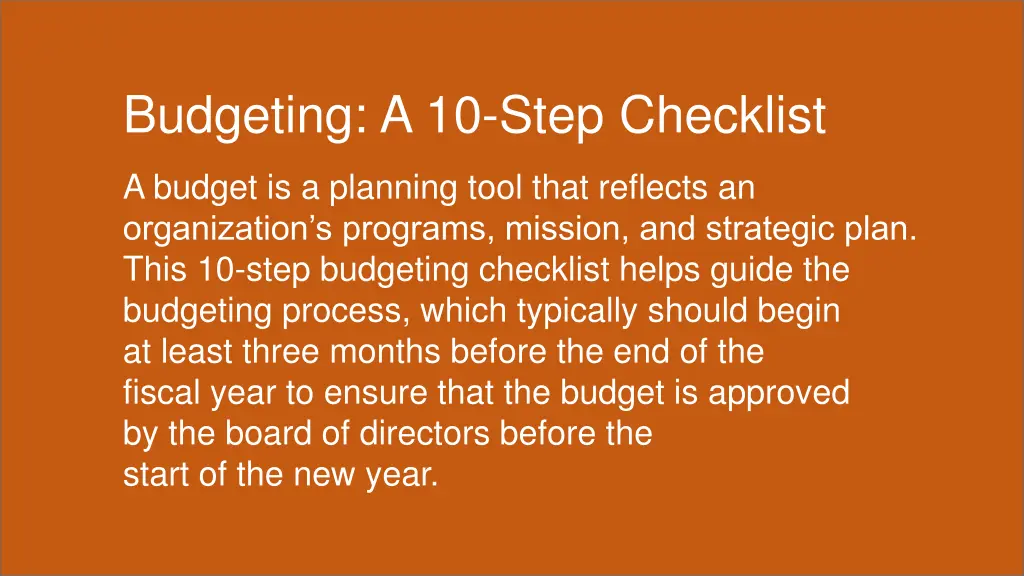 budgeting a 10 step checklist