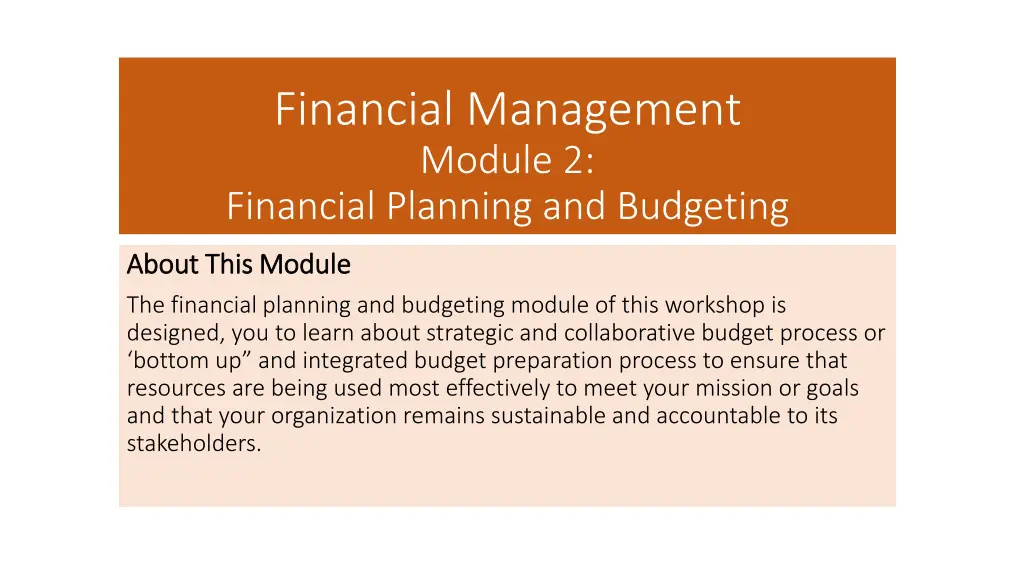financial management module 2 financial planning