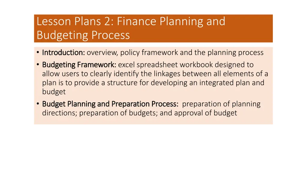 lesson plans 2 finance planning and budgeting