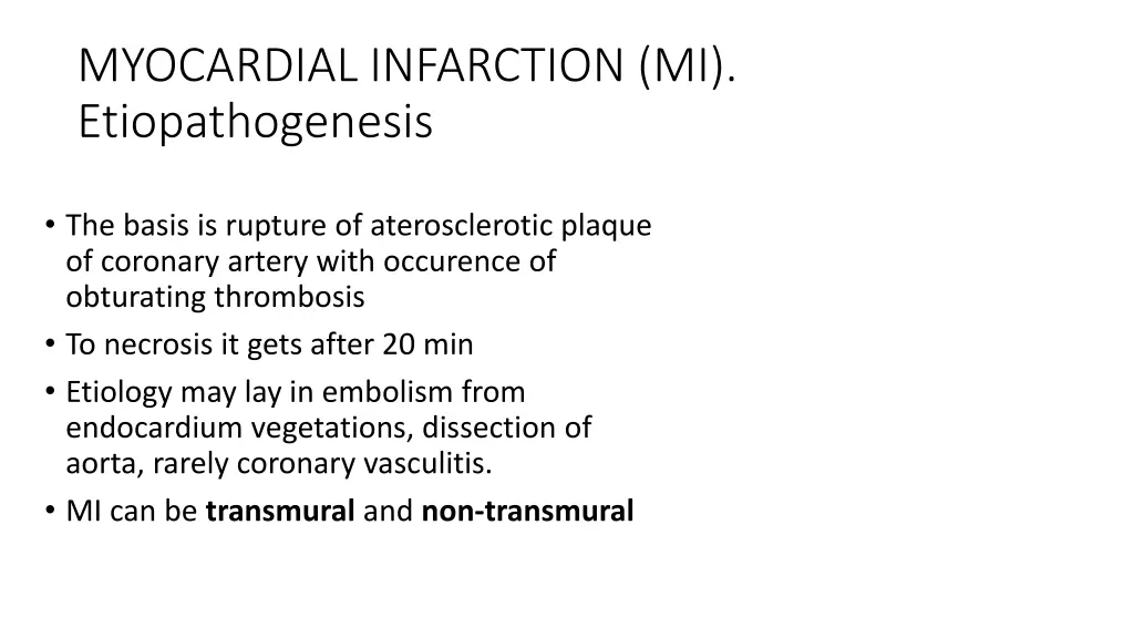 myocardial infarction mi etiopathogenesis
