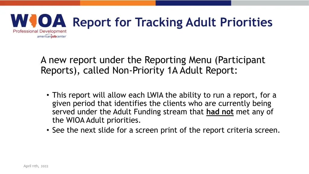 report for tracking adult priorities