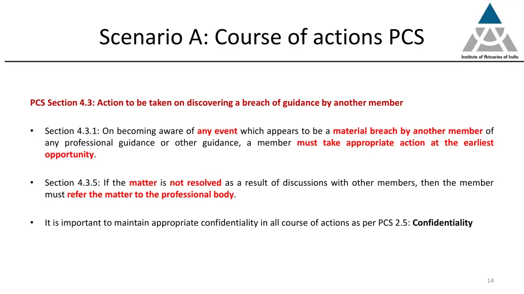 scenario a course of actions pcs