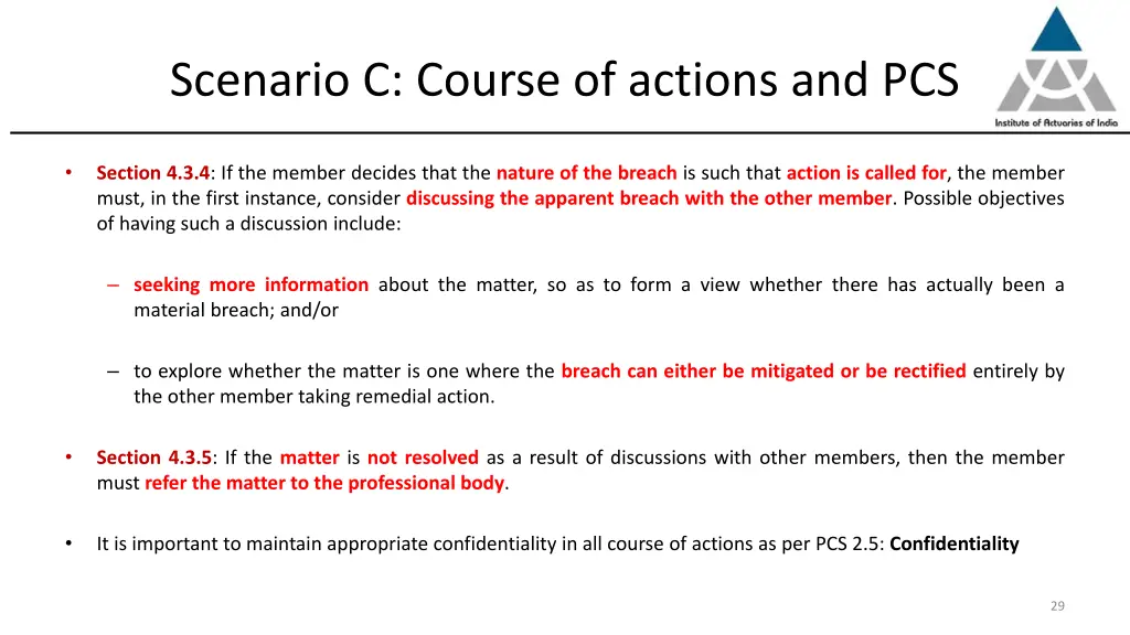 scenario c course of actions and pcs 1