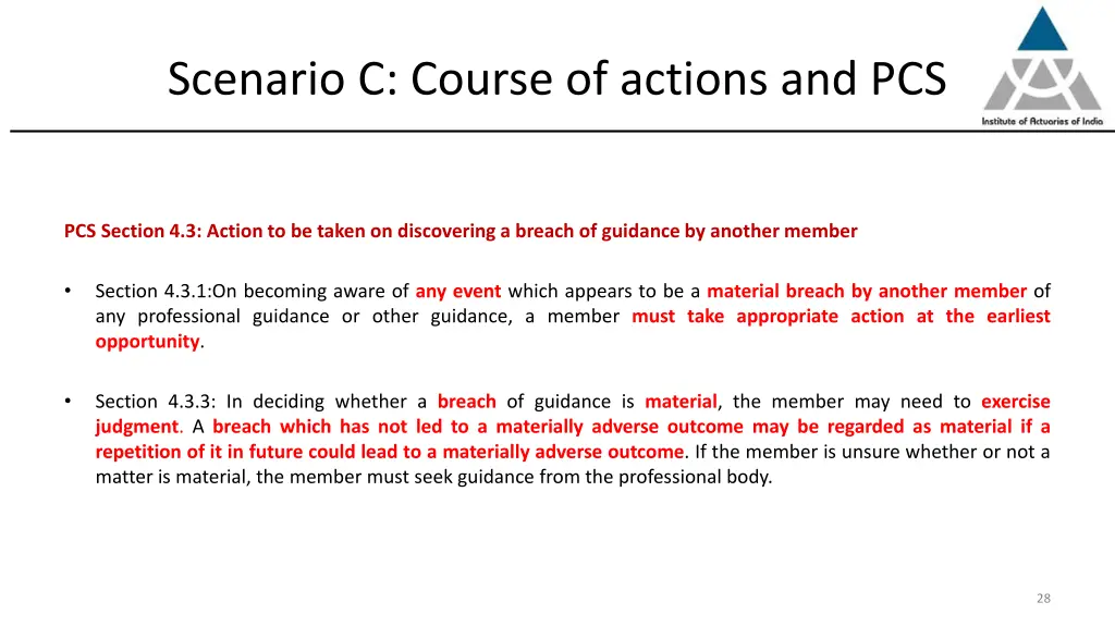 scenario c course of actions and pcs