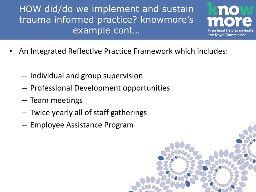 how did do we implement and sustain trauma 1