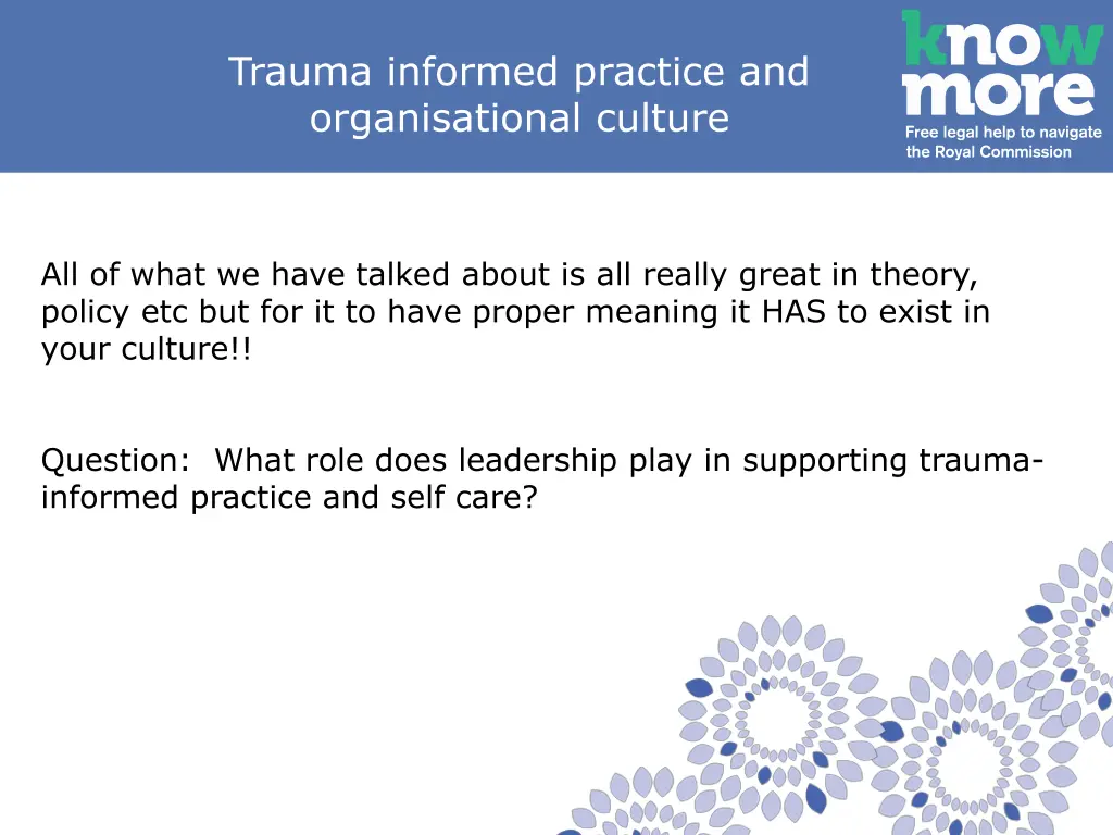 trauma informed practice and organisational