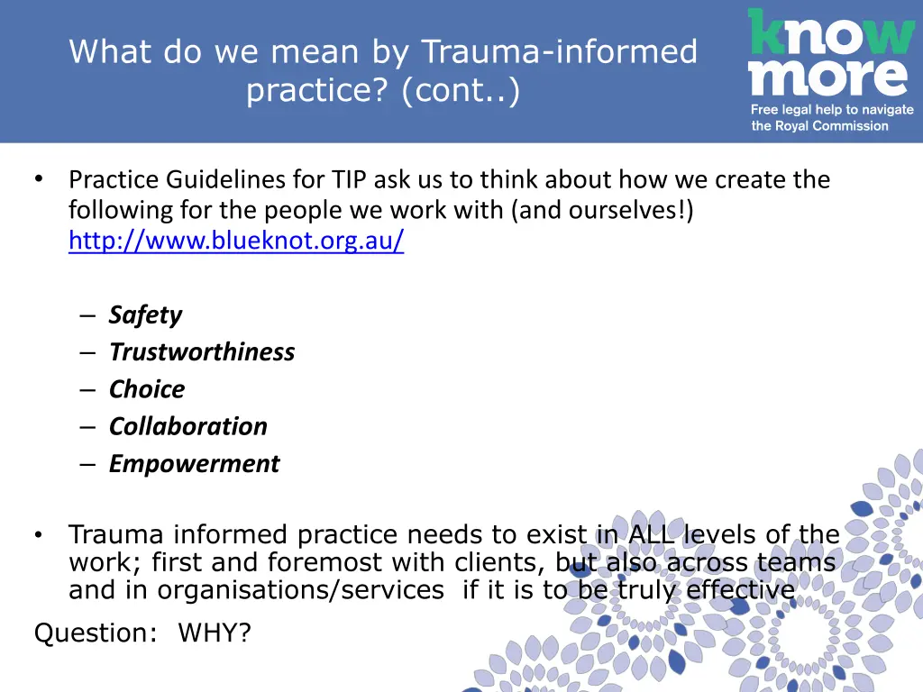 what do we mean by trauma informed practice cont