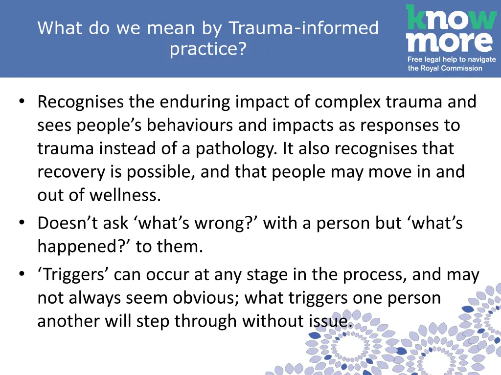 what do we mean by trauma informed practice