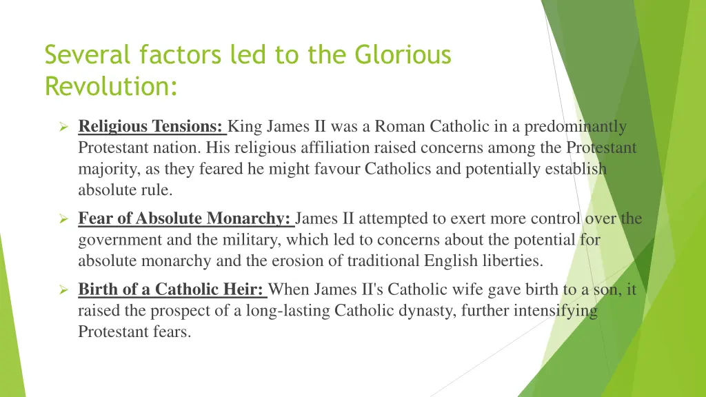 several factors led to the glorious revolution
