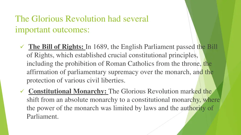 the glorious revolution had several important