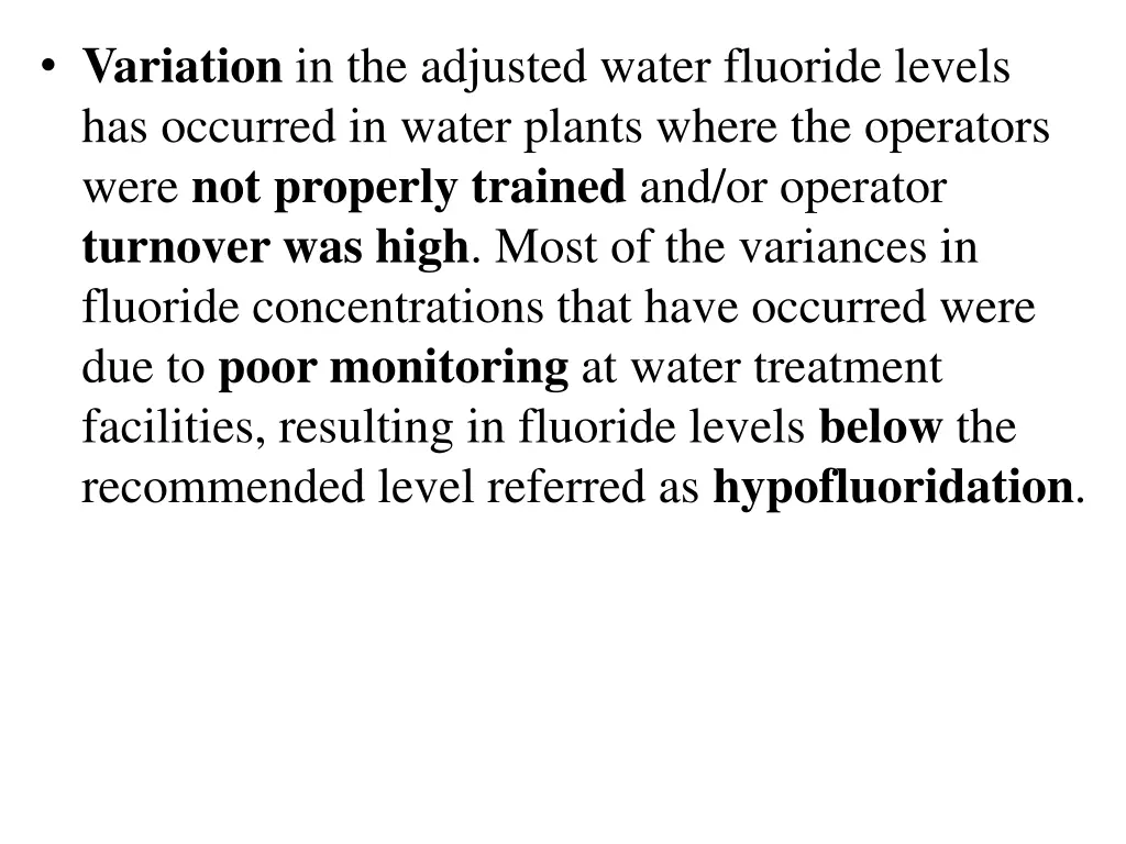 variation in the adjusted water fluoride levels