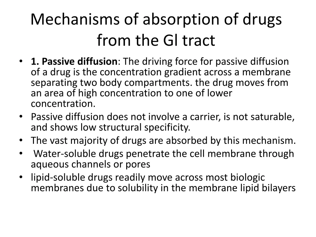mechanisms of absorption of drugs from