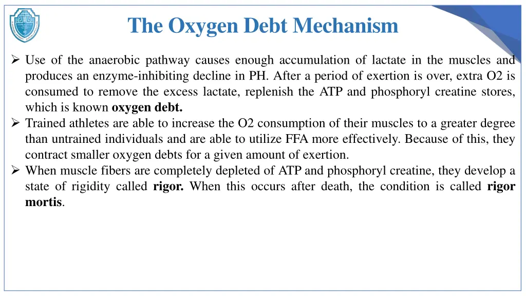 the oxygen debt mechanism
