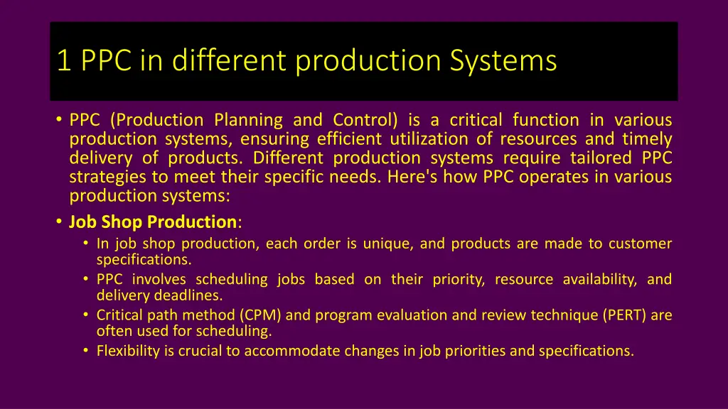 1 ppc in different production systems