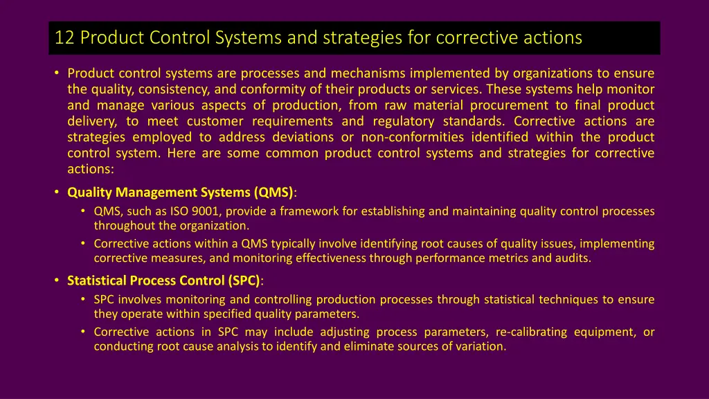 12 product control systems and strategies
