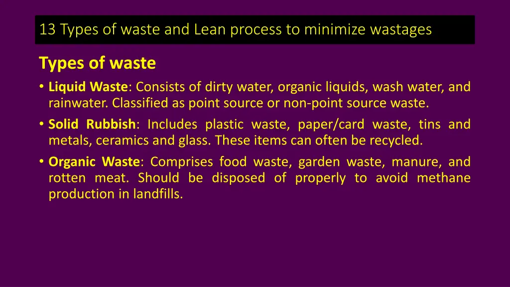 13 types of waste and lean process to minimize