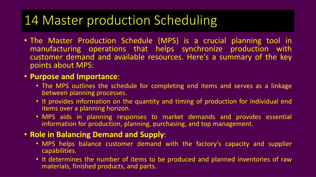14 master production scheduling