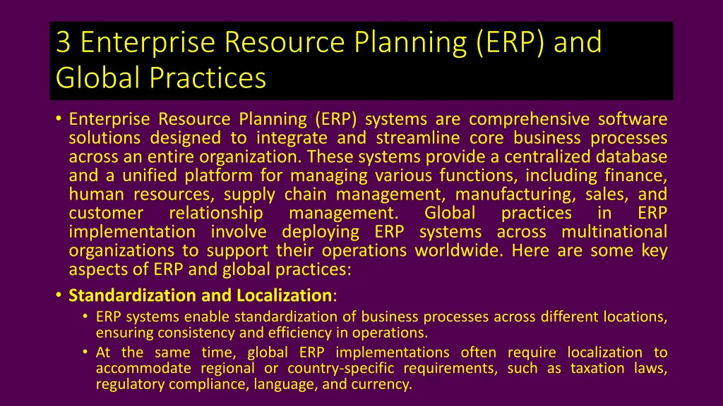 3 enterprise resource planning erp and global
