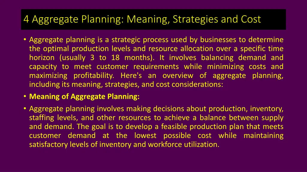 4 aggregate planning meaning strategies and cost