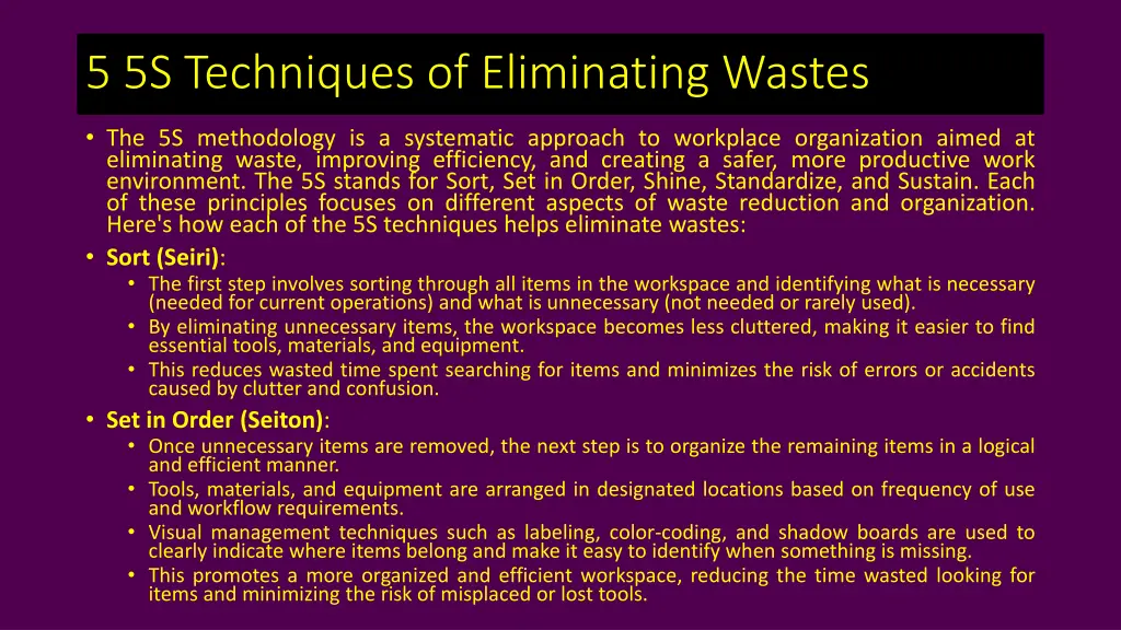 5 5s techniques of eliminating wastes