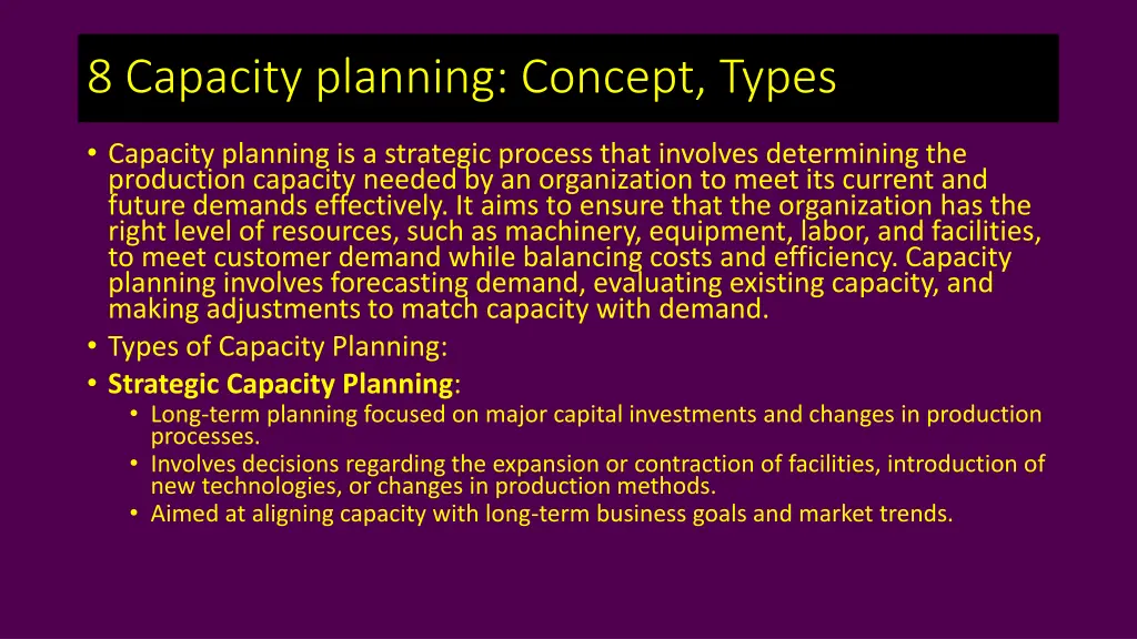 8 capacity planning concept types