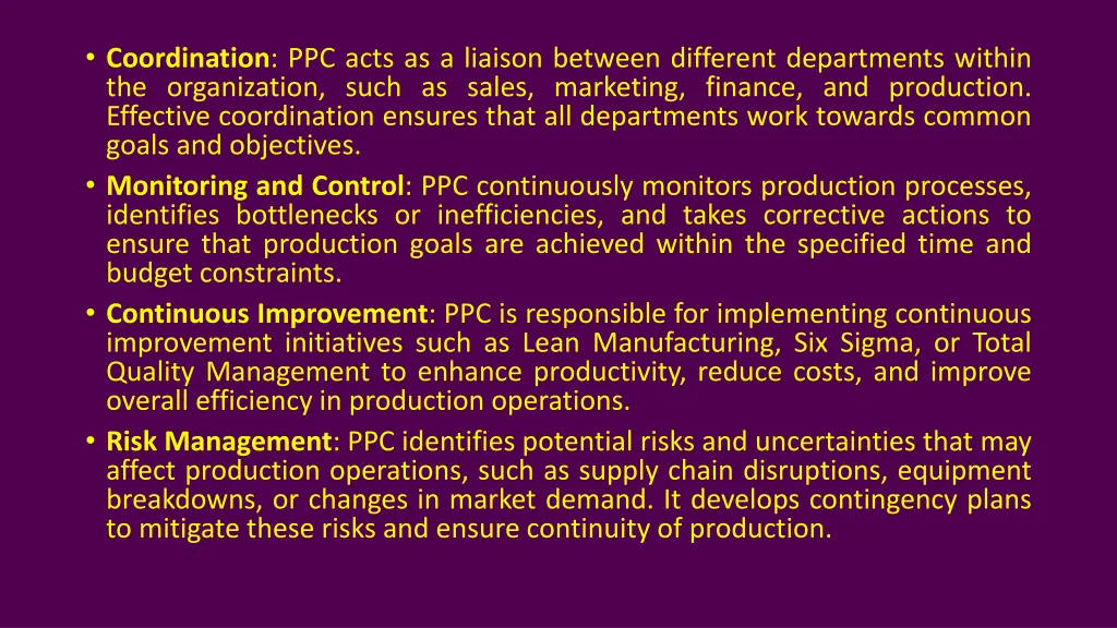 coordination ppc acts as a liaison between
