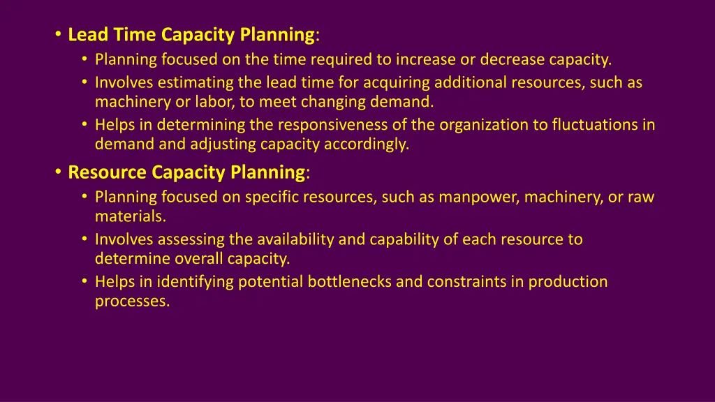 lead time capacity planning planning focused