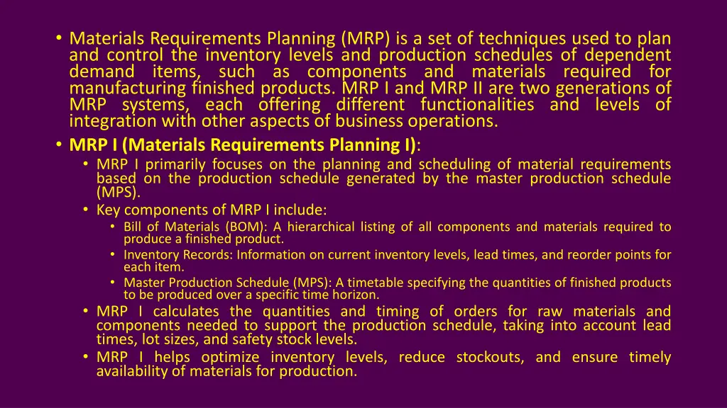 materials requirements planning