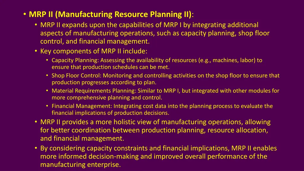 mrp ii manufacturing resource planning