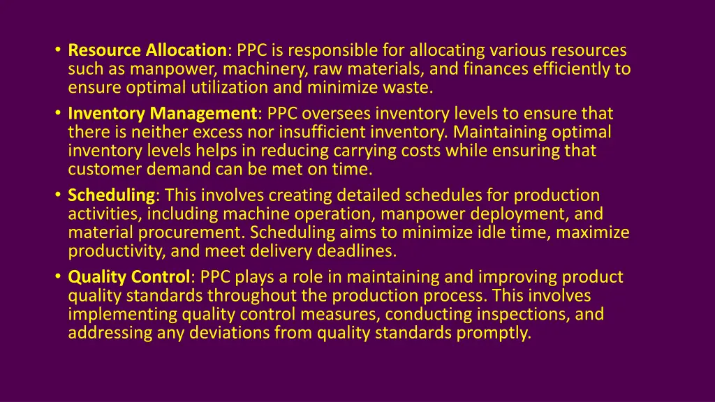resource allocation ppc is responsible