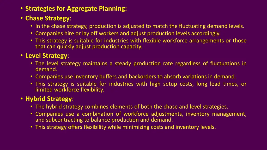 strategies for aggregate planning chase strategy