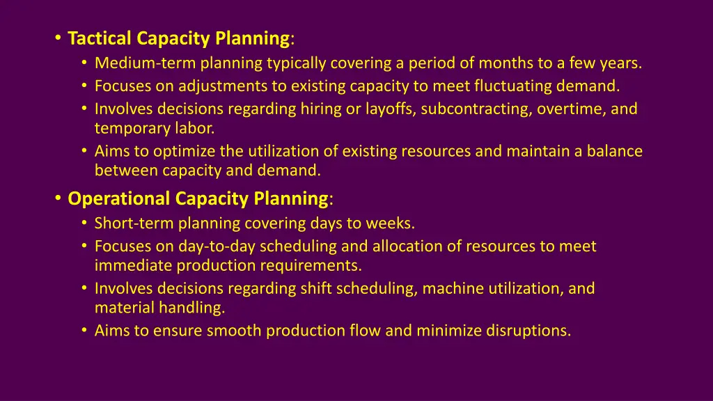 tactical capacity planning medium term planning