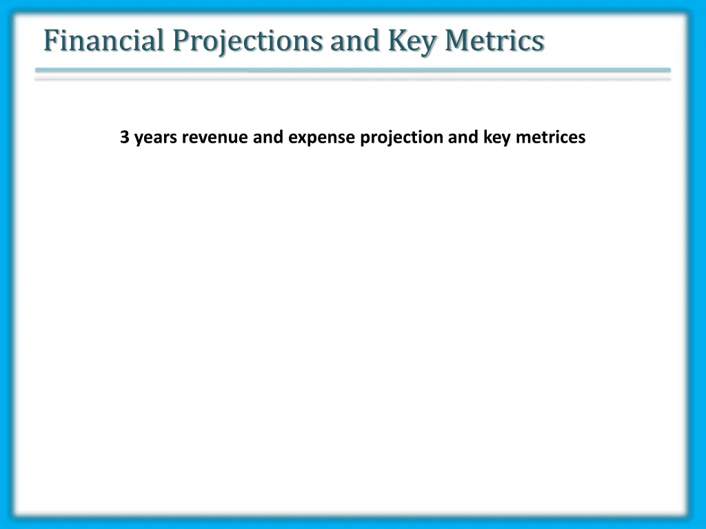 financial projections and key metrics