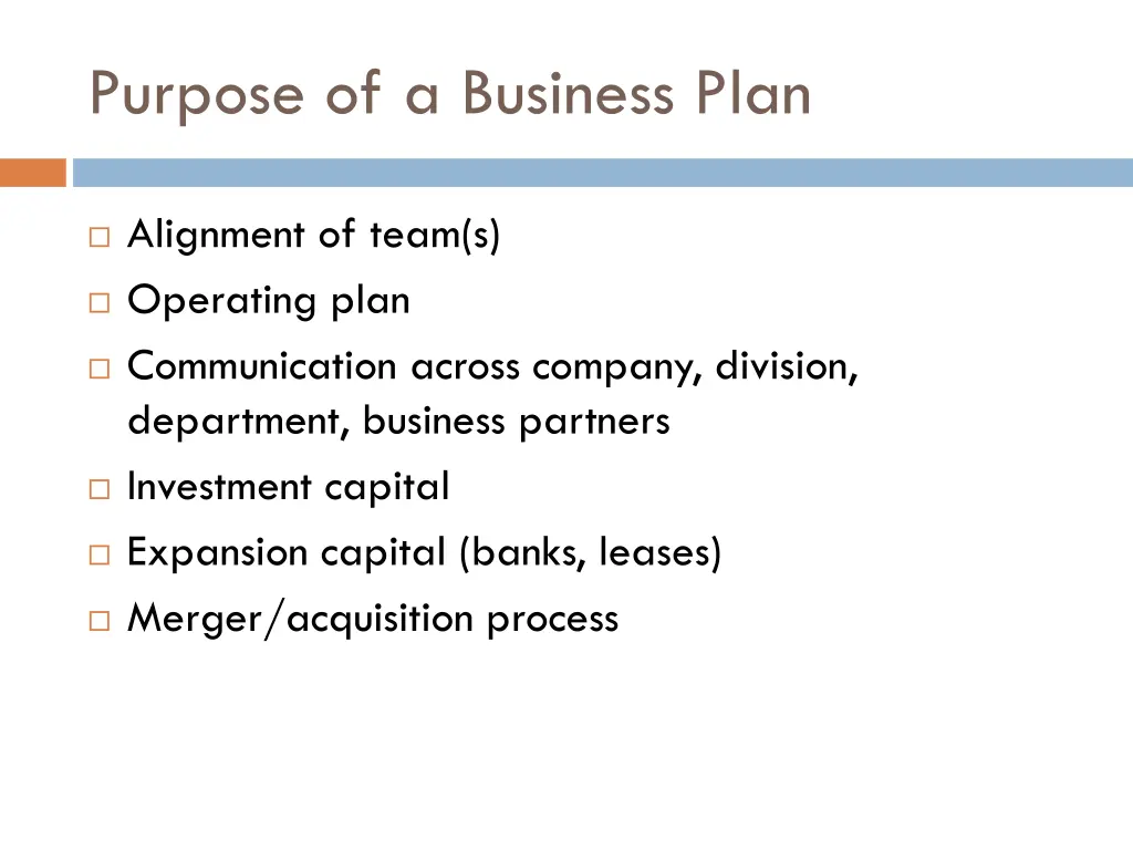purpose of a business plan