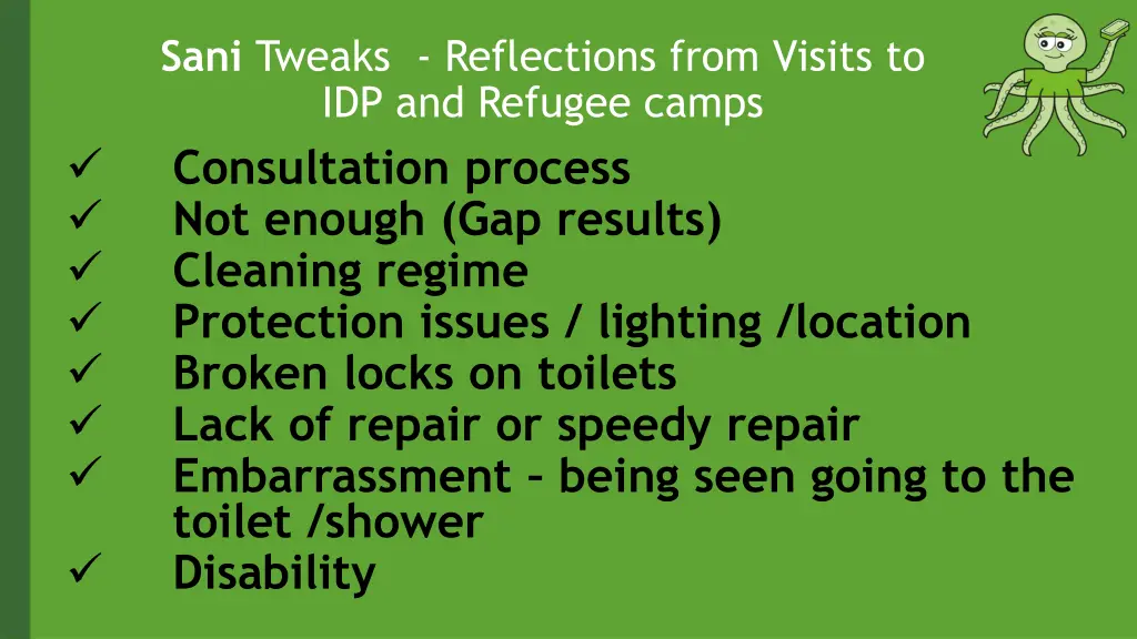 sani tweaks reflections from visits