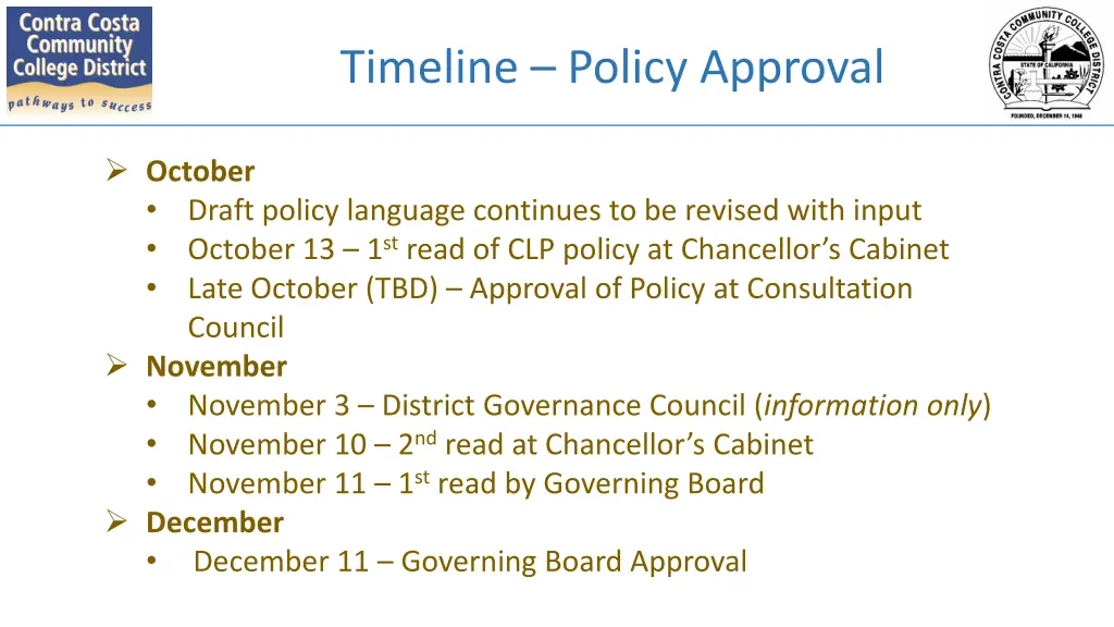 timeline policy approval 1